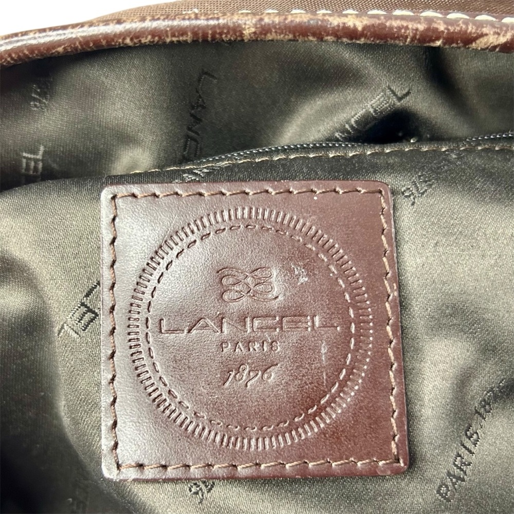 LANCEL PARIS 1876 handbag, nylon leather trim brown with shoulder strap - Picture 15 of 17